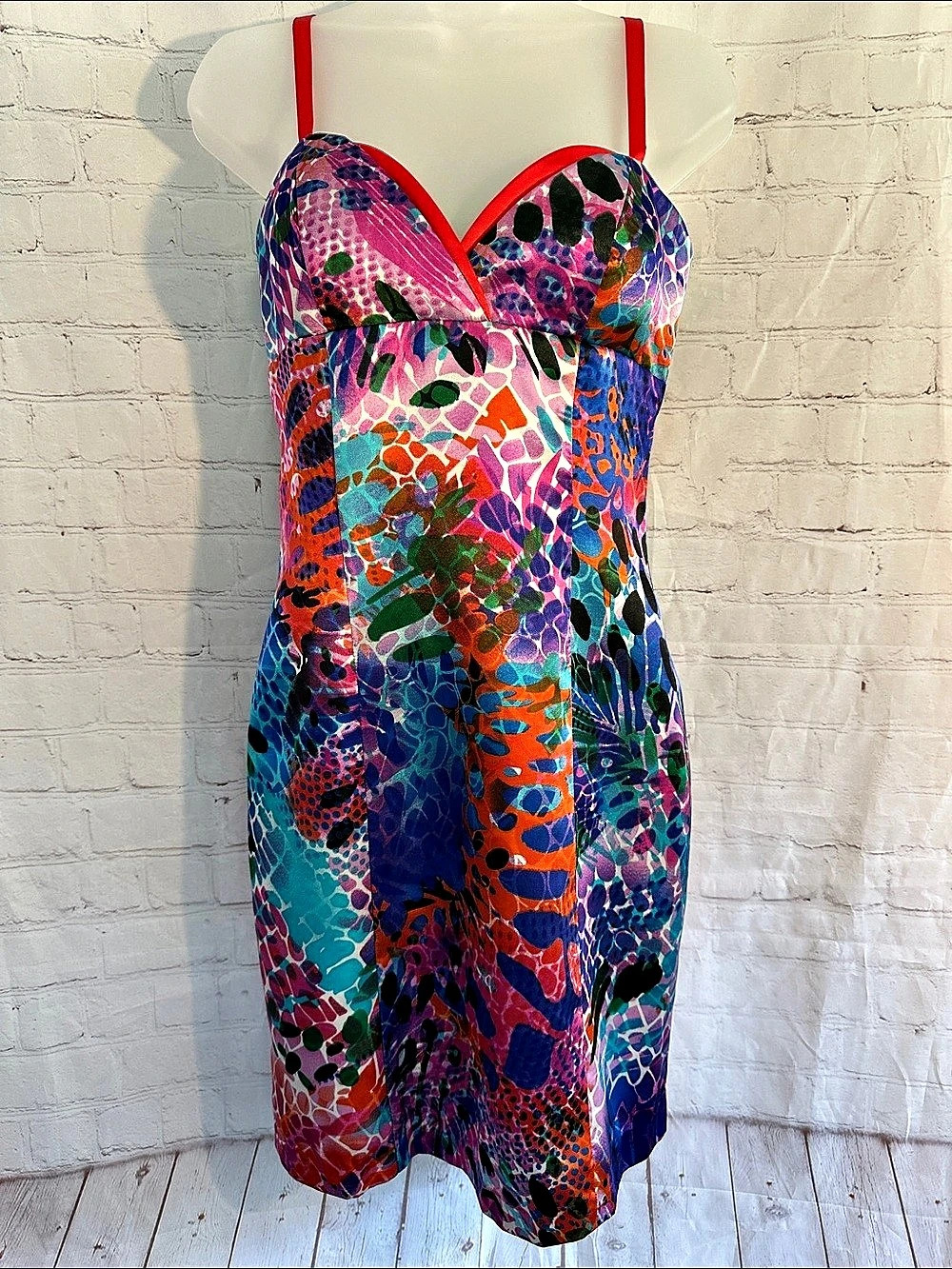 Boston Proper Adjustable Strap Lined Abstract Mini Dress in Multicolor Like New